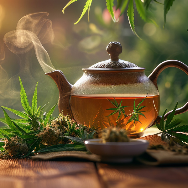 Eine Teekanne mit Cannabis-Tee